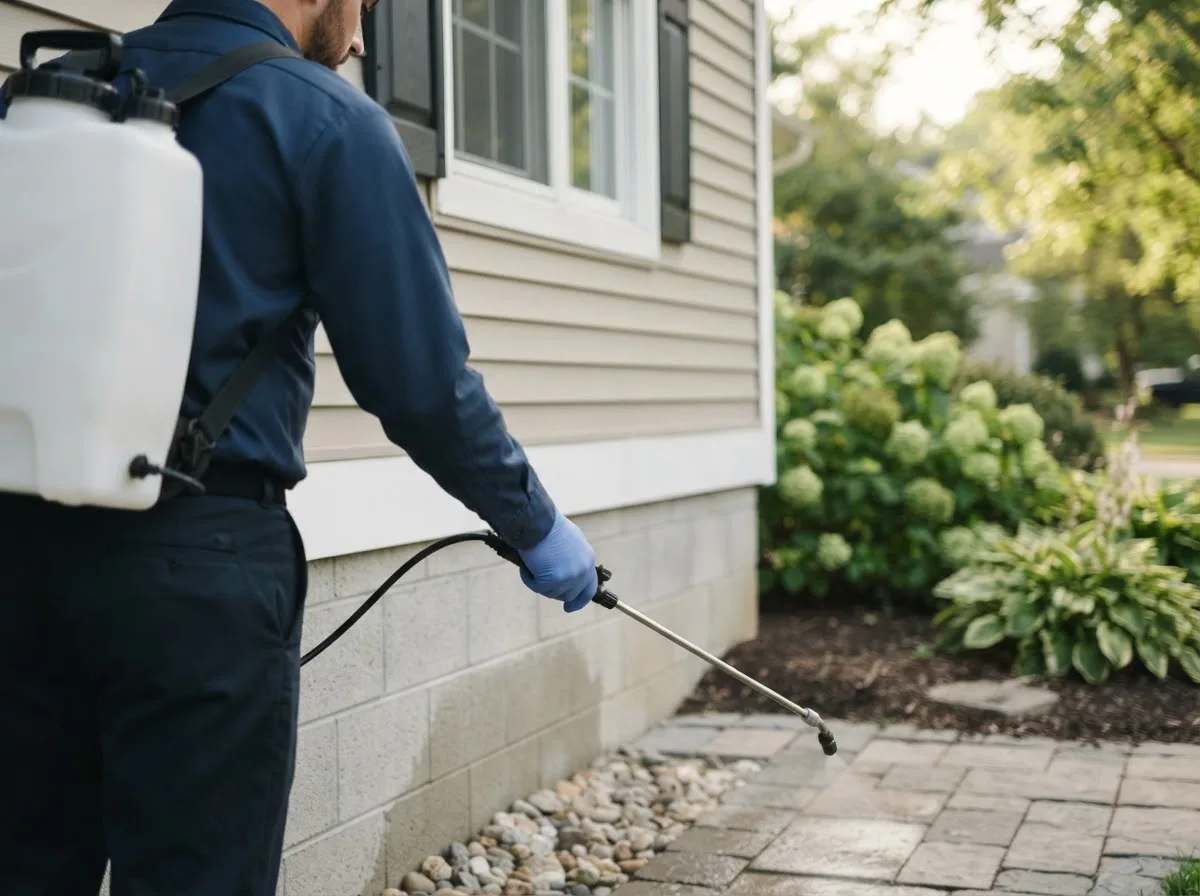 Pest control technician inspecting a home in Wrights, IL